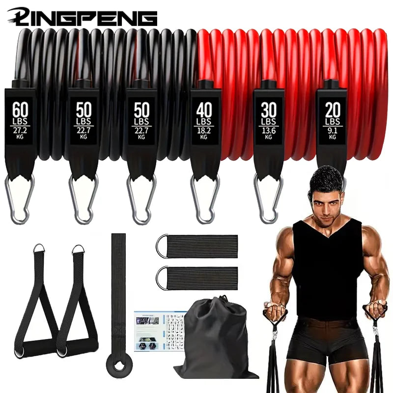 Resistance Bands Set 250lbs Elastic Exercise Bands with Door Anchor Handles/Ankle Straps and Carry Bag Indoor Outdoor Fitness