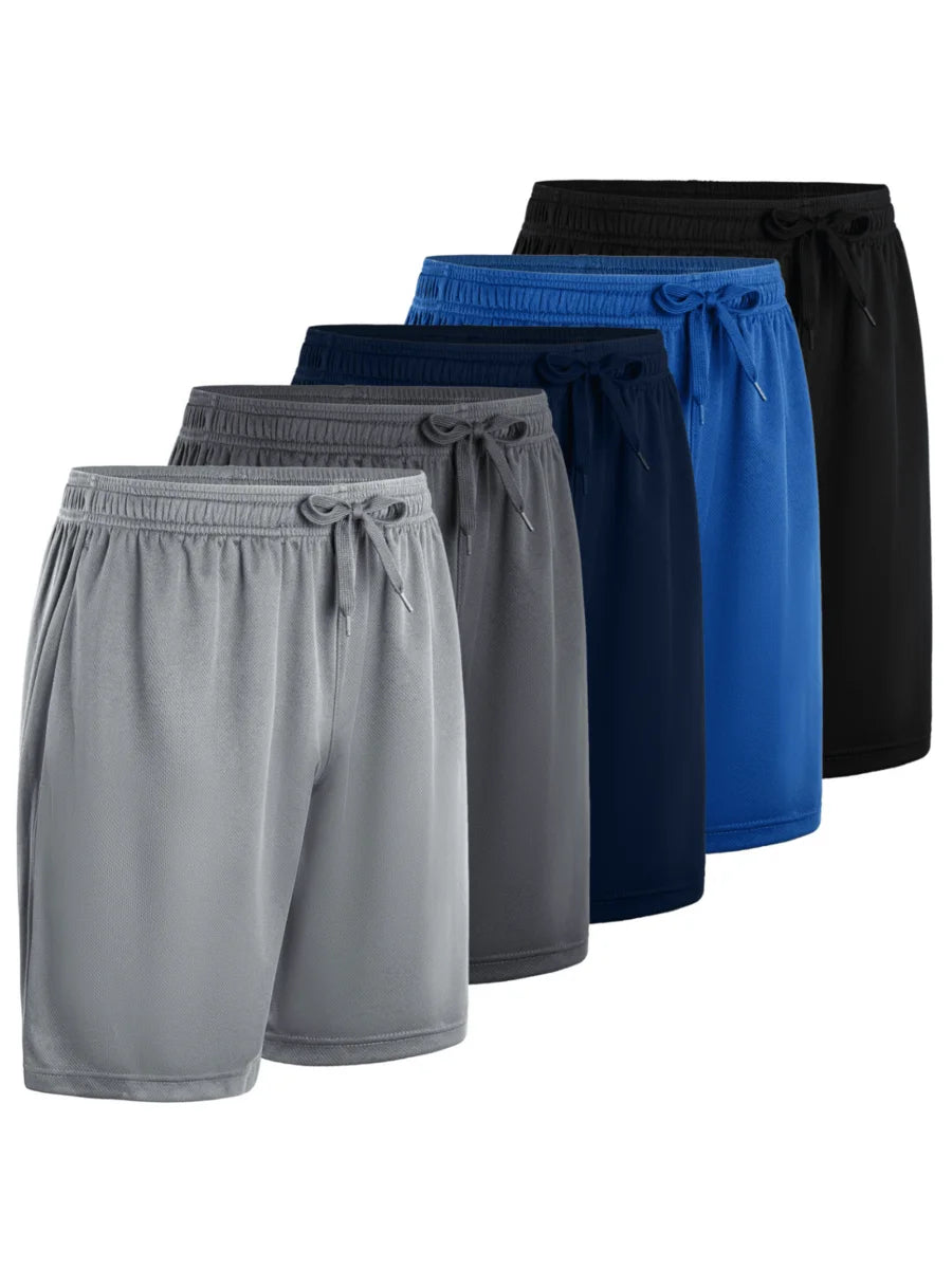 5 Pcs Men's Athletic Performance Shorts Quick Dry Polyester Micro Mesh/With Elastic Waist & 2 Side Pockets