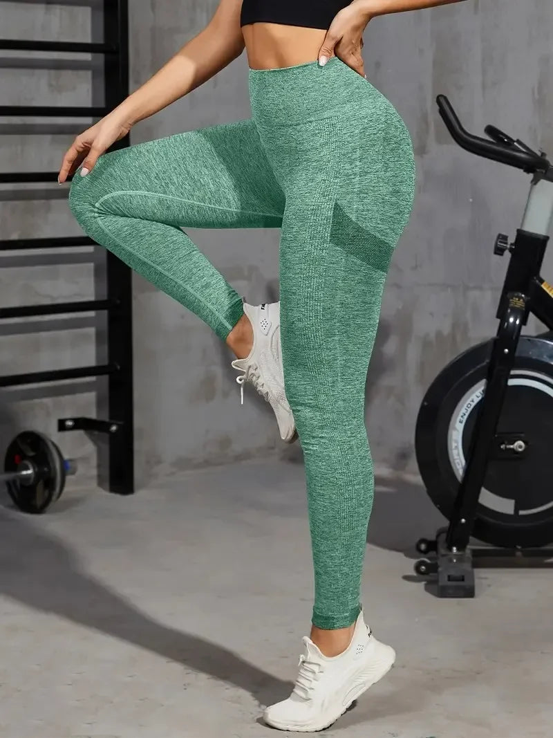 Solid Color Seamless Yoga Leggings High Waist Fitness/Running Workout Sports Pants Women's Activewear