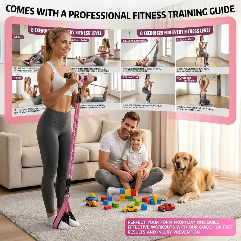 Upgrade Multifunction Pedal Resistance Band Workout Set/Elastic Pull Rope with Handles Door Anchor & Foot Loops