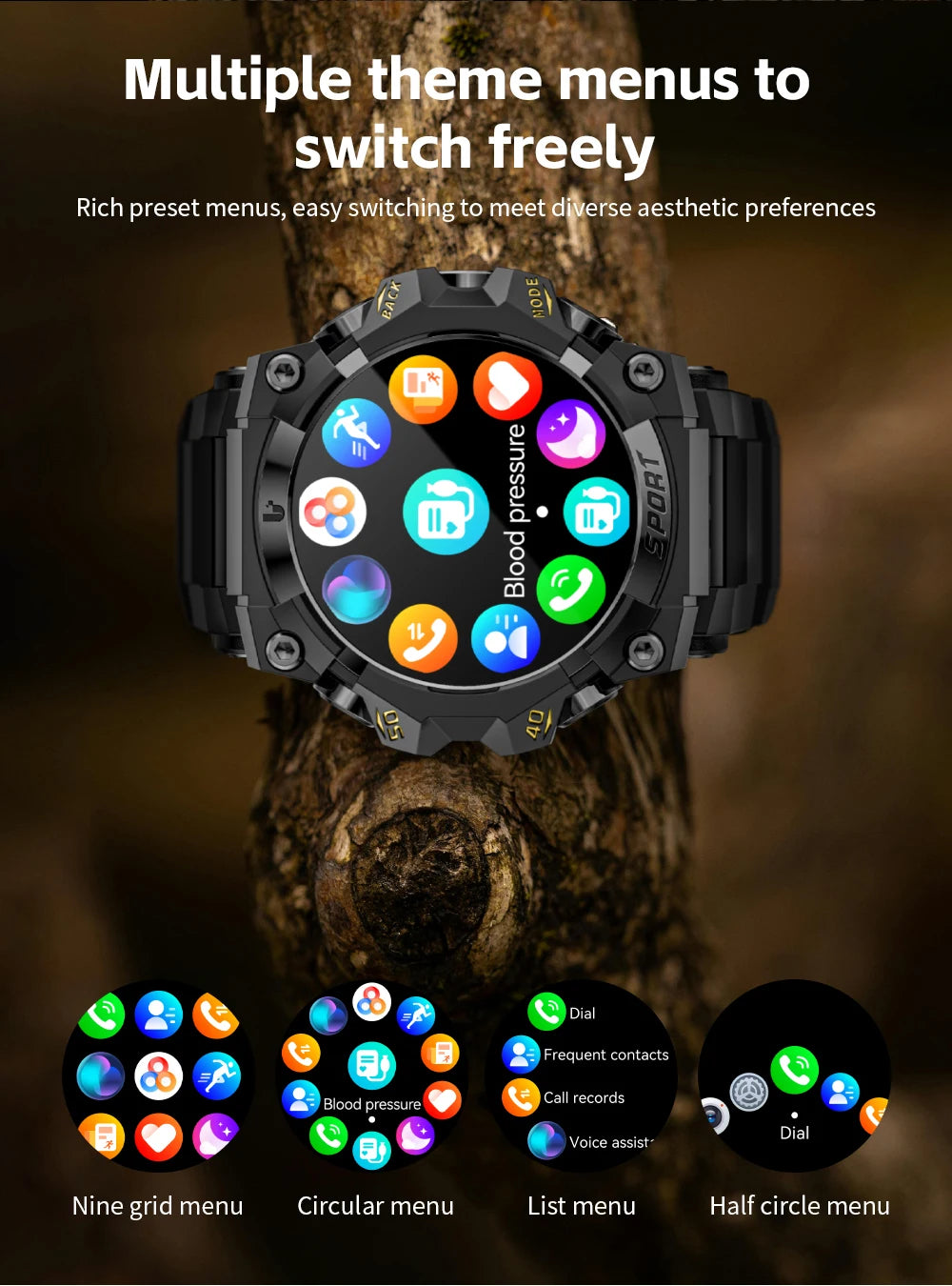 LOKMAT New Rugged Smart Watch Bluetooth Calls Wristband/Fitness Tracker Flashlight Message Push Heart Rate Monitor for Phone