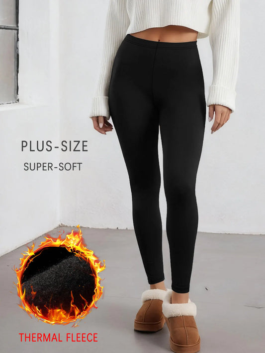 Plus Size Thermal running leggings with fleece interior for women/Low Rise design provides warmth and comfort for winter