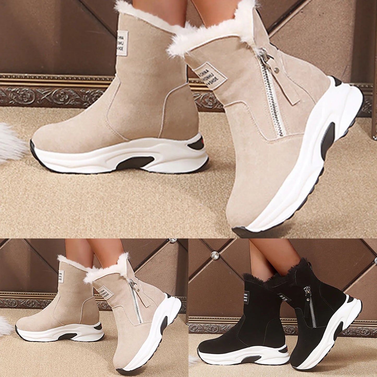 Casual Snow Winter Wedges Short Boot Warm Thermal Slip on/Breathable Women's Wedge Shoes Platform Comfort Casual Boot