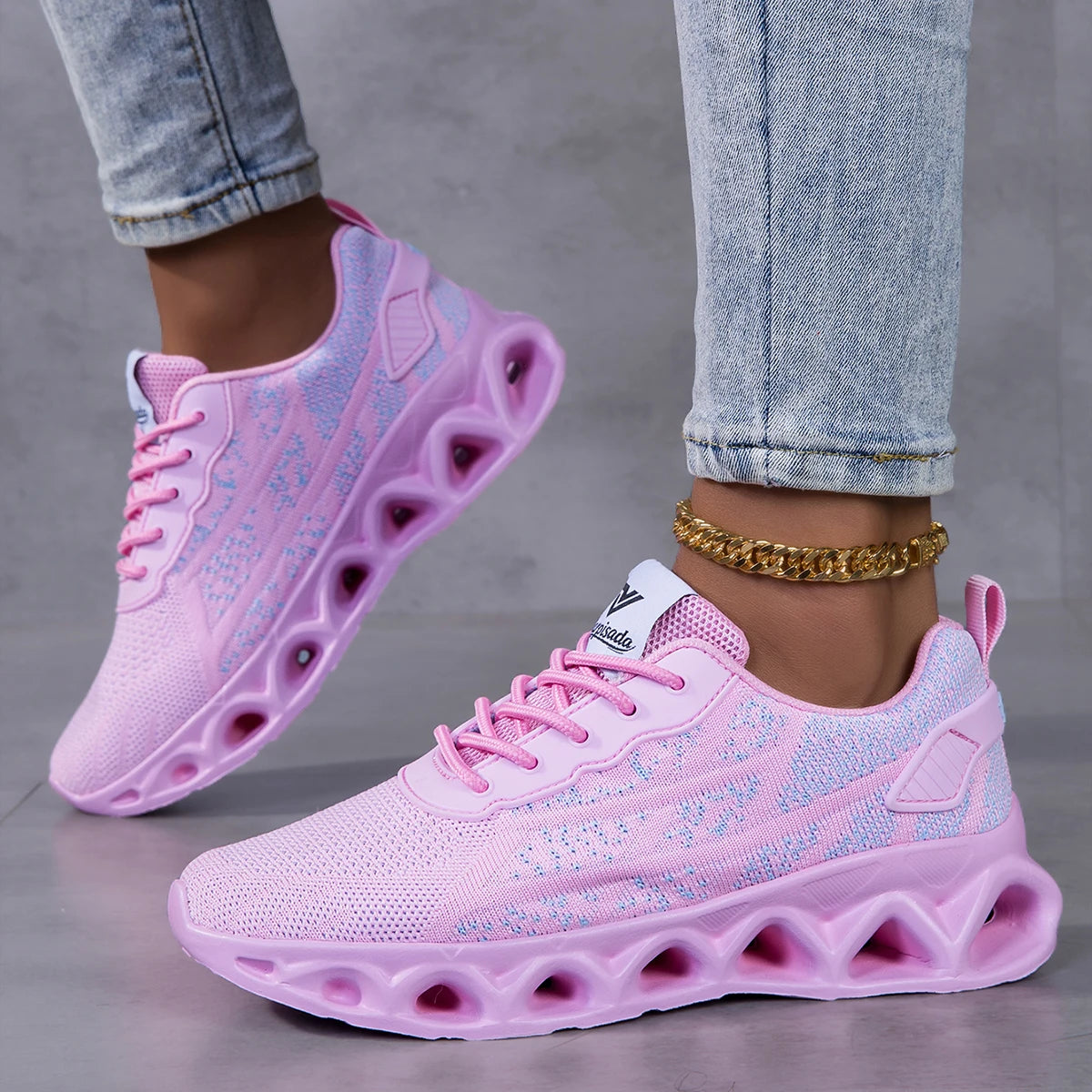Women Breathable Flying Woven Blade Sneakers Hollow Shock Absorbing/Cushion Athletic Shoes, Lightweight Mesh Non Slip Sneaker