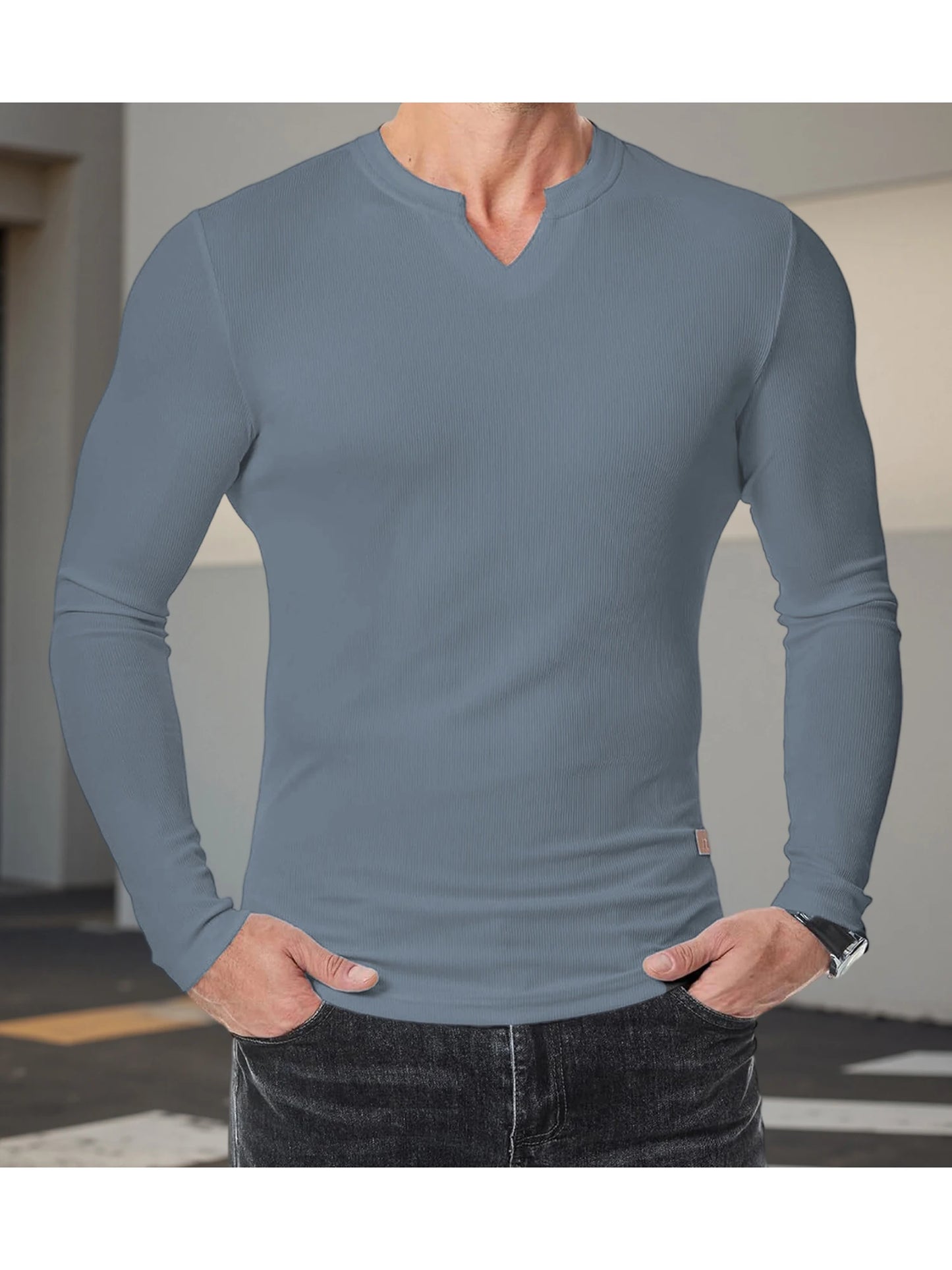 Men's Casual  Fit Long Sleeve Solid Color Muscle Shirts/Spring Fall Tops Fashionable Comfortable T-Shirts