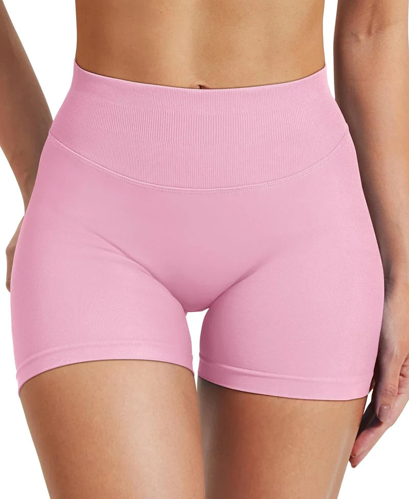 Seamless Shorts 4.5" Ribbed Yoga Shorts Women Flex Gym Shorts/Booty Running Short Butt Lifting Workout Pants
