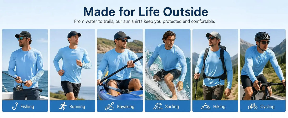 Men's Sun Protection Shirt UPF 50+ Long Sleeve/Quick Dry Performance T-Shirt for Running Workout Golf