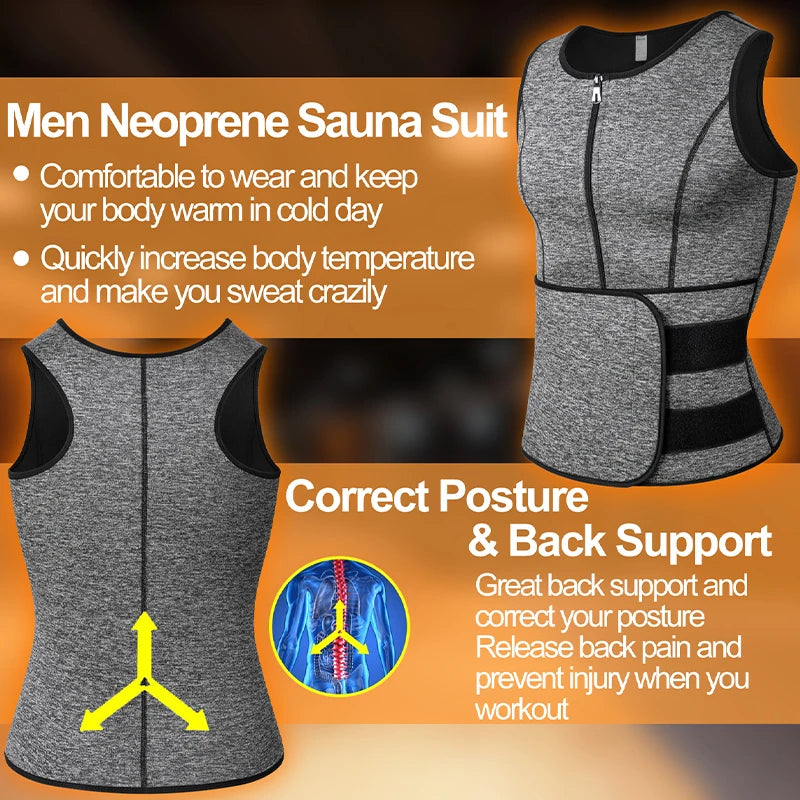 Men Neoprene Sauna Sweat Vest/Waist Trainer Zipper Slimming Tank Top