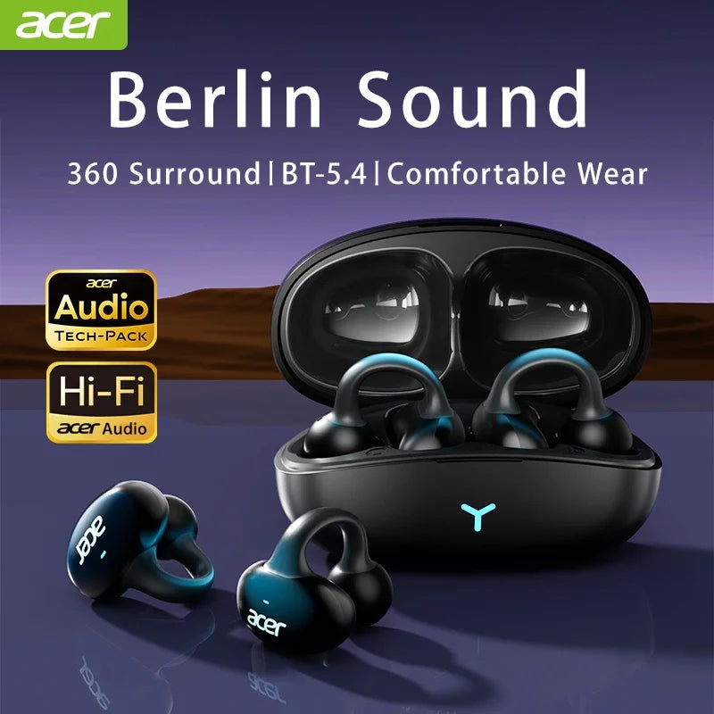 Acer OHR206 Clip-on OWS Bluetooth Ear phones IP5 Waterproof/Dolby Sound Quality AAC/SBC Wireless Sports Bluetooth 5.4 Headphones