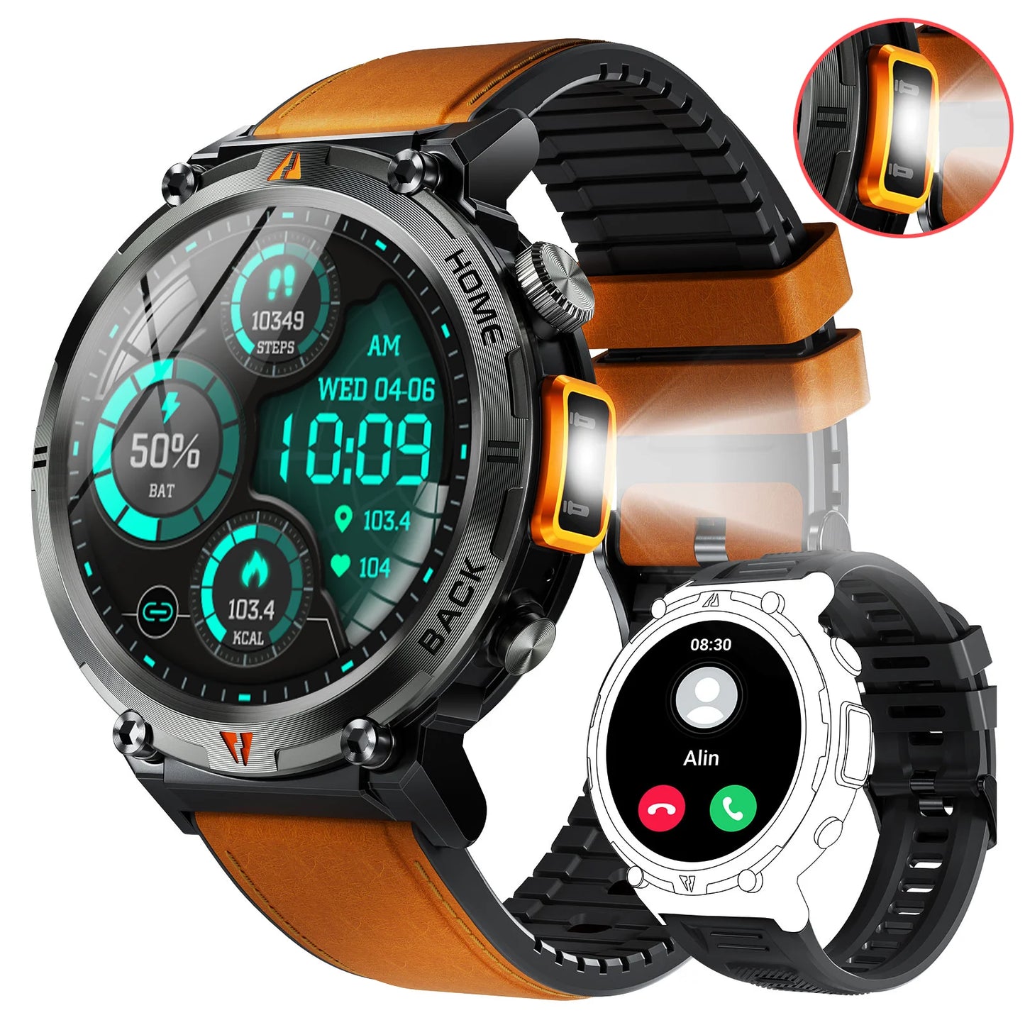 EIGIIS New KE3 Bluetooth Call Smart Watch Full Touch Screen/Health Monitor Clock With Flashlight  For IOS Android