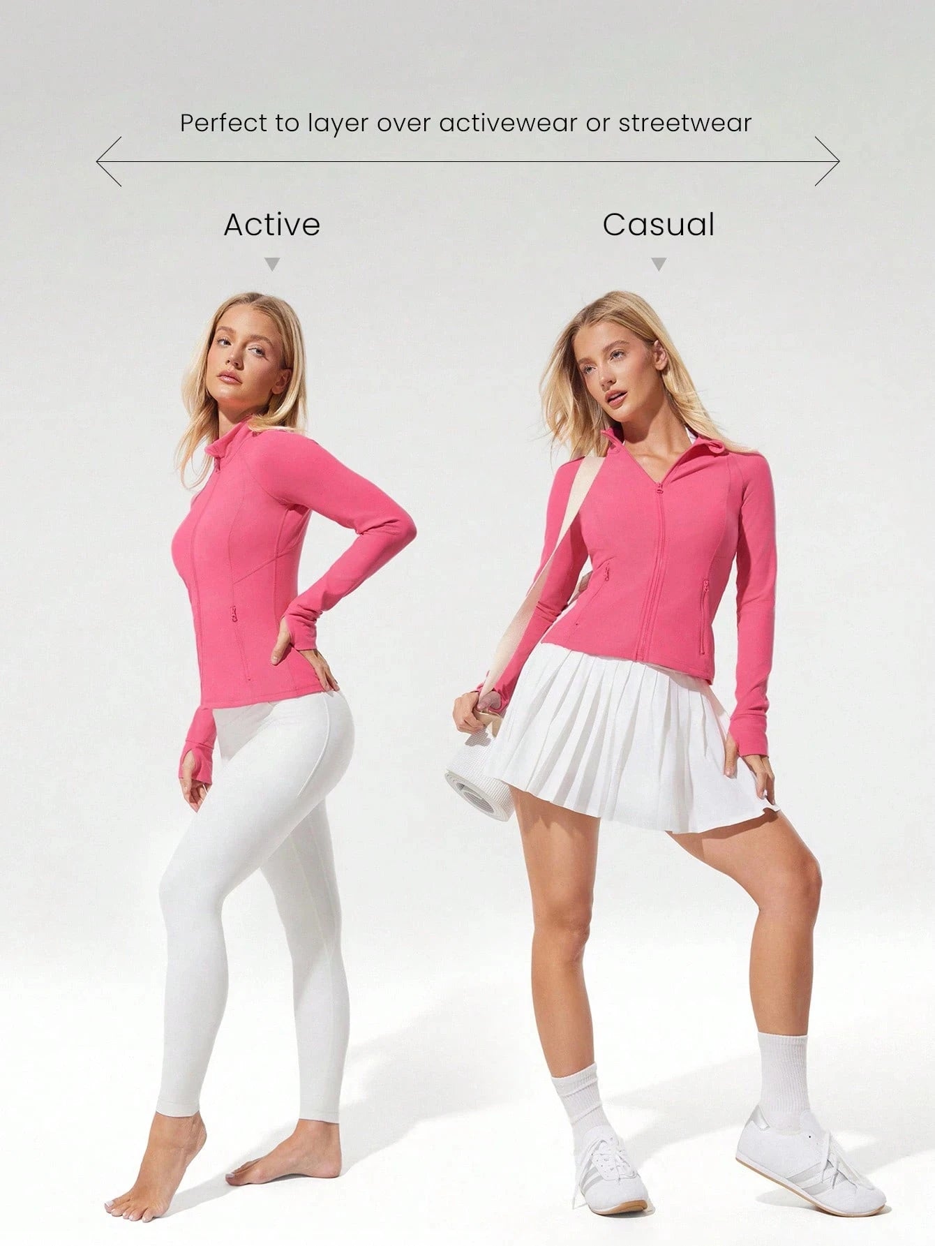 Women's slim-fit full-zip sports jacket elastic breathable sports jacket/with thumb holes long-sleeve slim sports jacket
