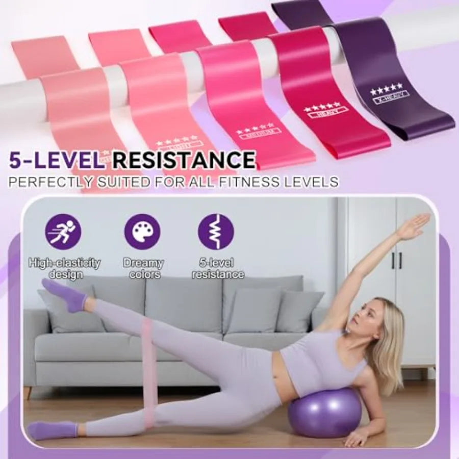 Pilates Ring and Ball Set Home Fitness Equipment for Women/with Resistance Bands 12'' Magic Circle 9.8'' Ball for Stress