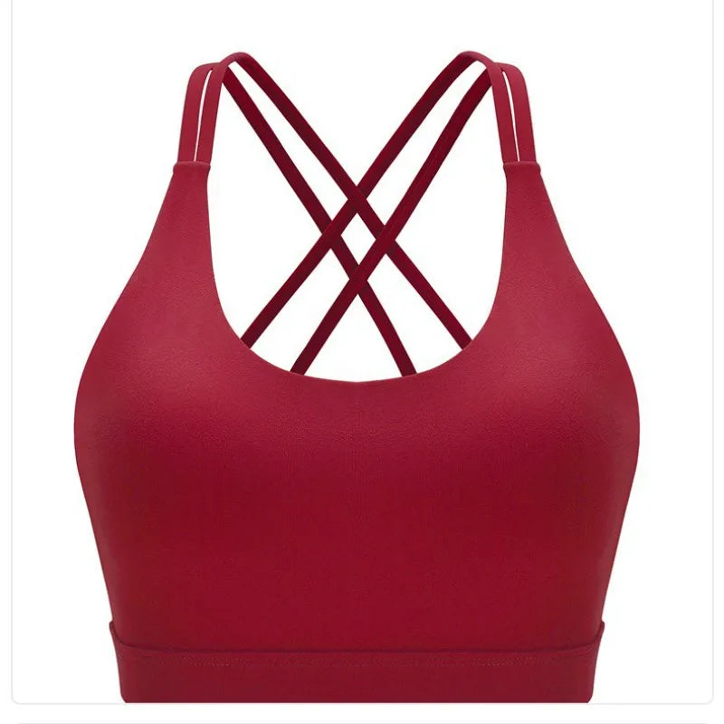 Vest Yoga Top Sports Bra Back Cross Solid Color/Fine Belt Sports Exercise Bras Women's Wear