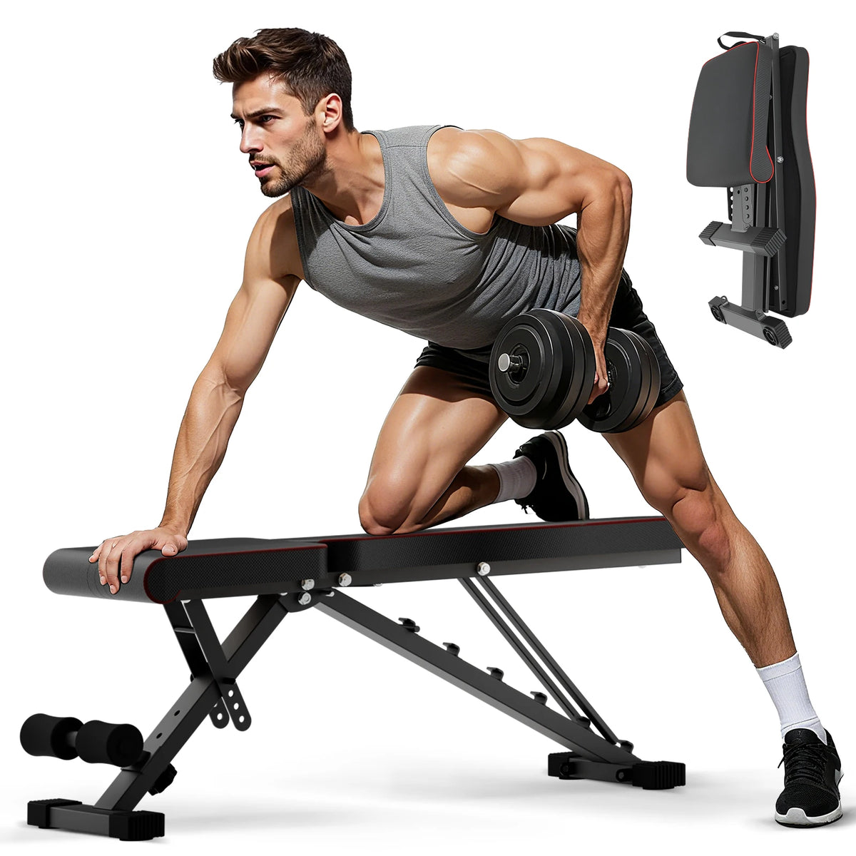 Multifunctional Dumbbell Bench Adjustable Foldable Weight Bench/Abdominal Waist Fitness 660LBS Capacity for Home Gym 6-Position Bench