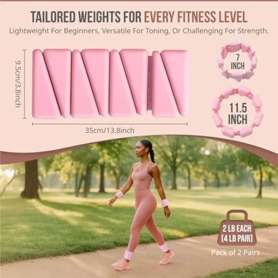 Straps Adjustable Wrist Ankle Weights 4lb Total 2lb Each Soft/Silicone Set for Pilates Yoga Walking Strength Training