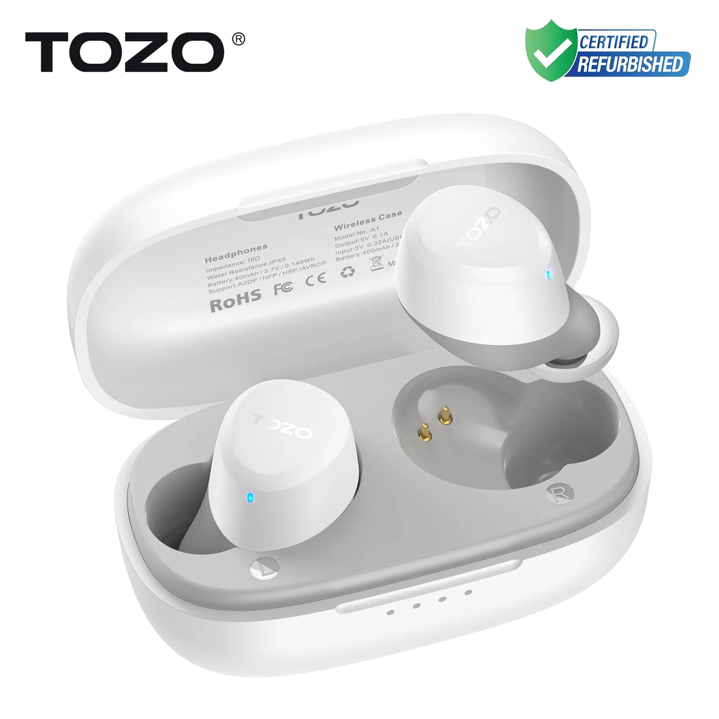 Refurbished TOZO TWS Earbuds in-Ear Wireless Bluetooth Headsets/with Mic Touch Control Sport Waterproof for Iphone Android