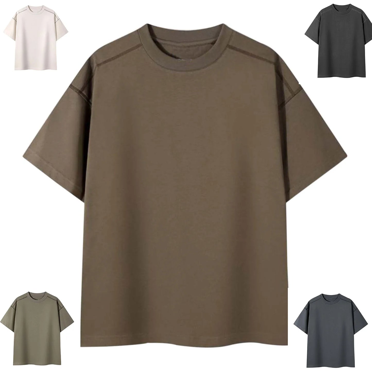 Men 's Cotton Crew Neck T Shirt Heavy Drop Shoulder Short Sleeves/Men 's Luxury Top Solid High Quality Oversized Man Clothes