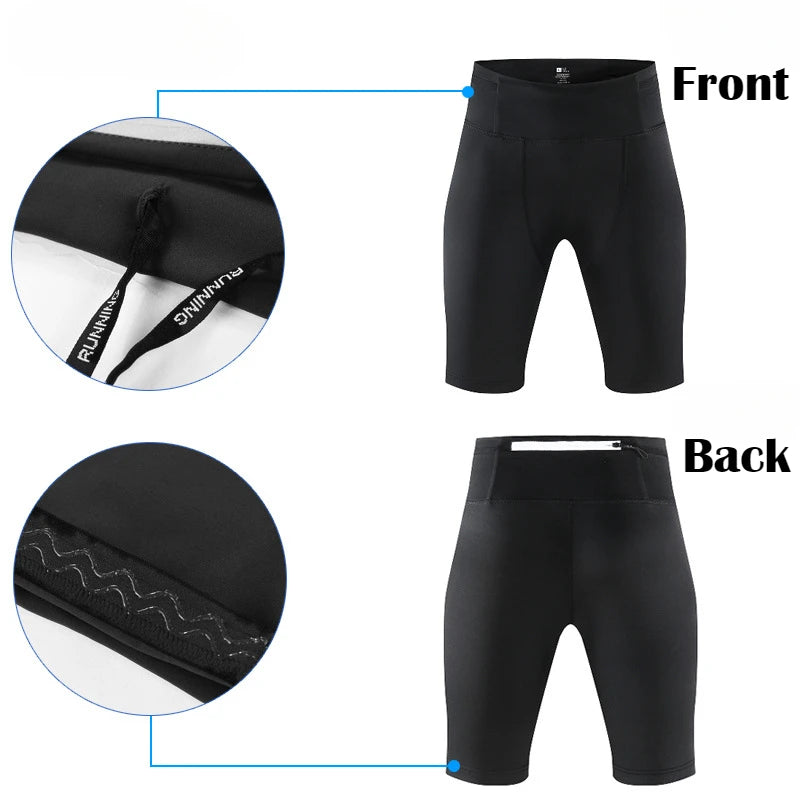 Men’s Compression Waist Belt Bag Marathon Running Training Shorts/Quick Dry Sports Jogging Tights Fitness Sportswear