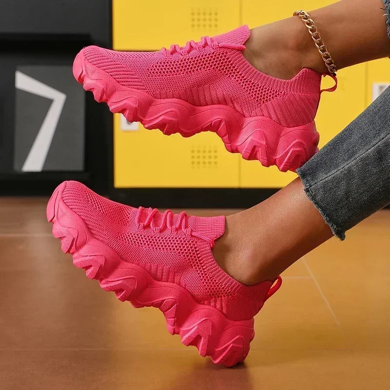 Women's Sports Shoes Comfortable Lightweight Mesh Breathable/Trendy Flat Shoes Solid Color Summer Fitness Women's Hiking Shoes