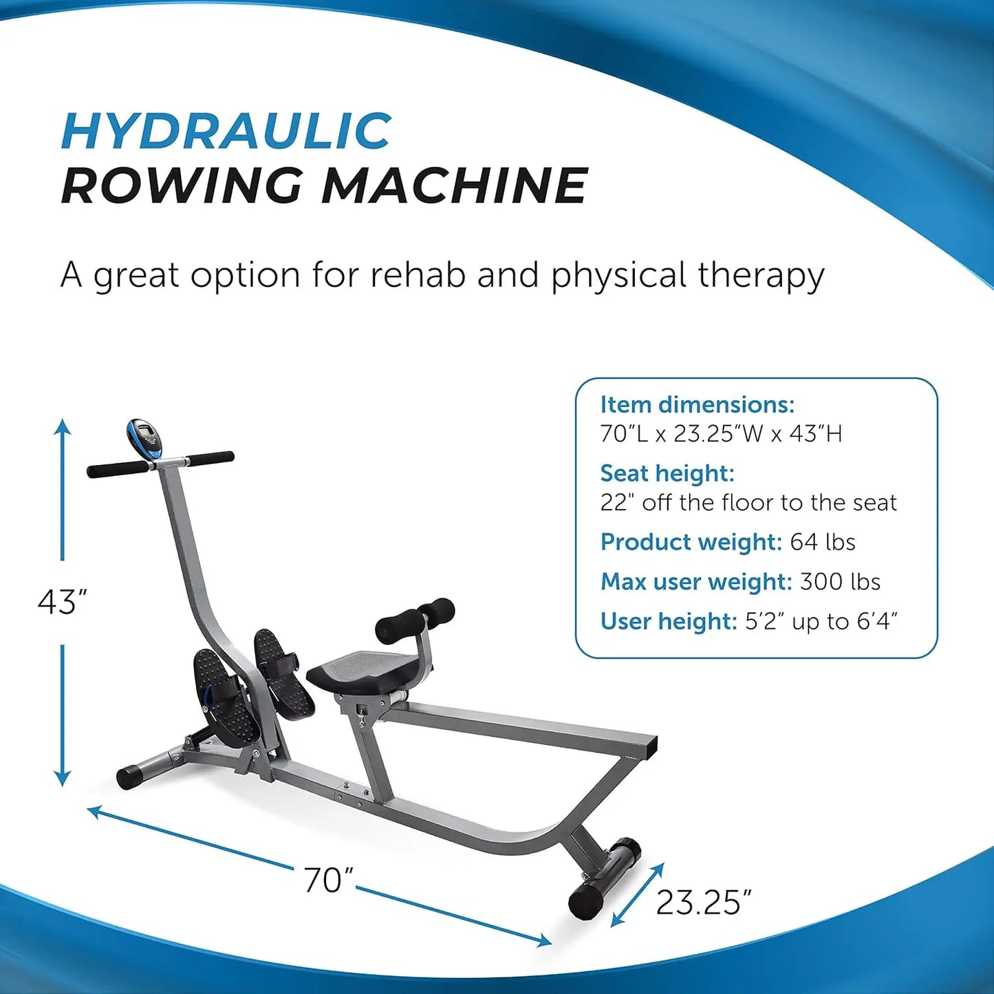 Hydraulic Rower Machine with Smart Workout App/Rowing Machine with Adjustable Resistance for Home Gym Fitness Equipment