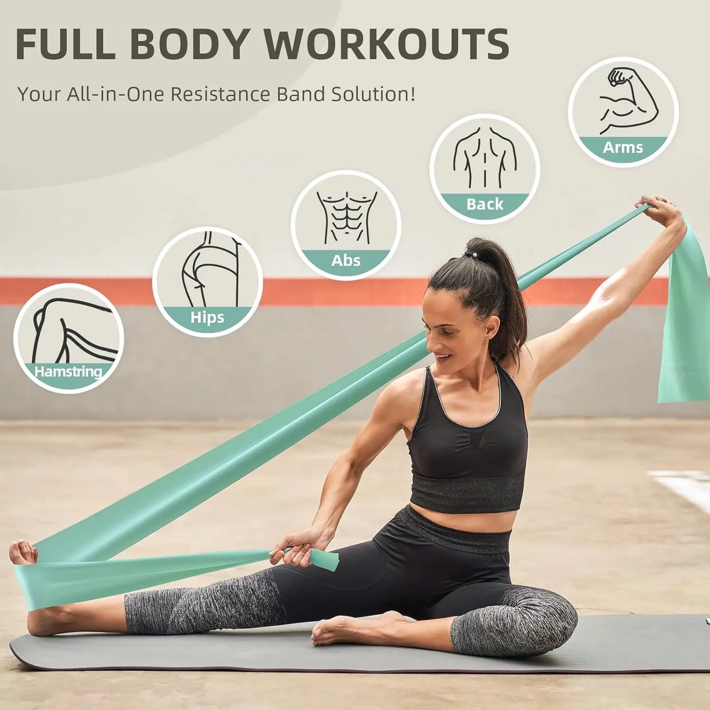 5-Level Resistance Bands Set for Exercise Pilates/Yoga Physical Therapy Stretch, Strength Training