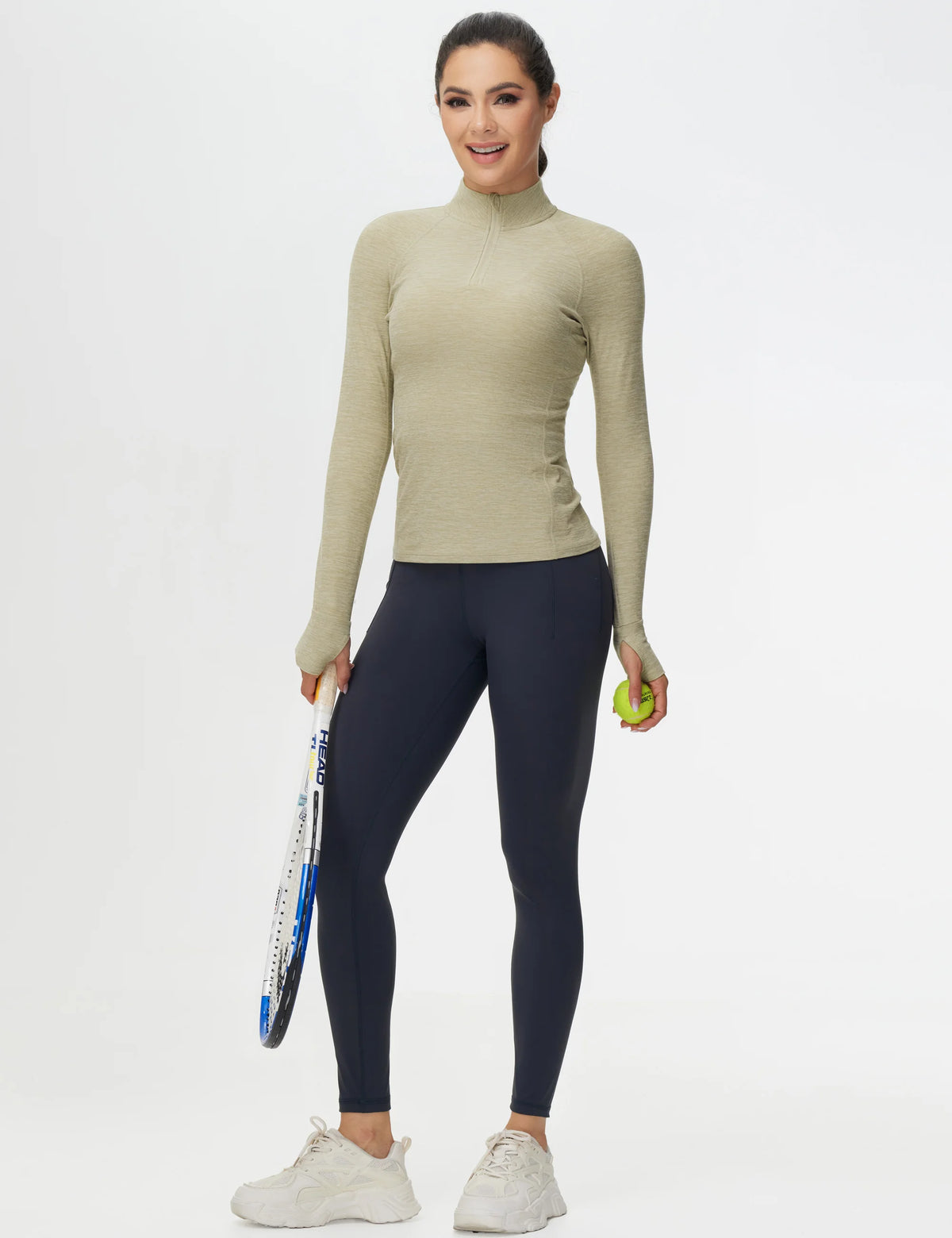 THE GYM PEOPLE Women's Half Zip Golf Workout Shirts Soft/Warm Yoga Athletic Pullover Sweatshirts with Thumb Hole