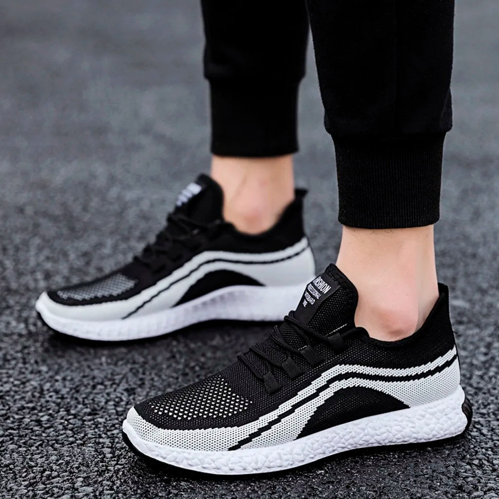 Men's Leather Sneaker Fashion Men Mesh Casual Sport Shoes/Lace-Up Breathable Soft Bottom Sneakers Men's Sneaker