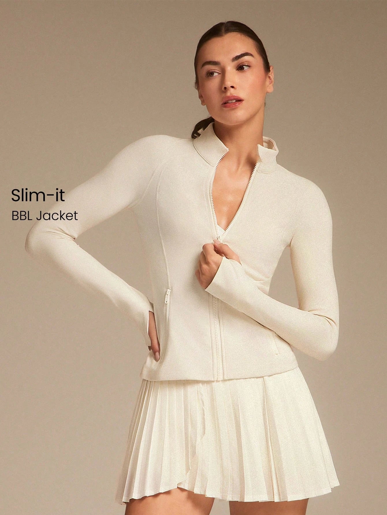 Women's slim-fit full-zip sports jacket elastic breathable sports jacket/with thumb holes long-sleeve slim sports jacket