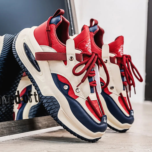 Vintage men's shoes Spring new style men's thick-soled high heel lace-up/Korean-style trendy versatile casual shoes for sports