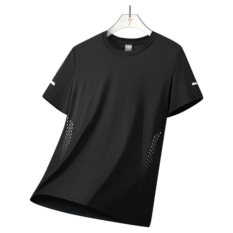 CHRLCK Men's Running Quick Drying T-shirts Breathable Hiking/Fishing Tees Soft Elasticity Outdoor Sports Short Shirt Summer