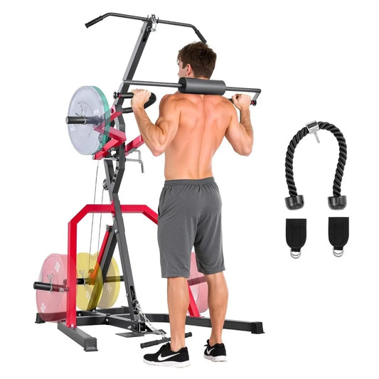 Home Gym Equipment, Leverage Gym with 2:1 Ratio LAT Low Row System/Strength Training Machine for Squats Deadlifts