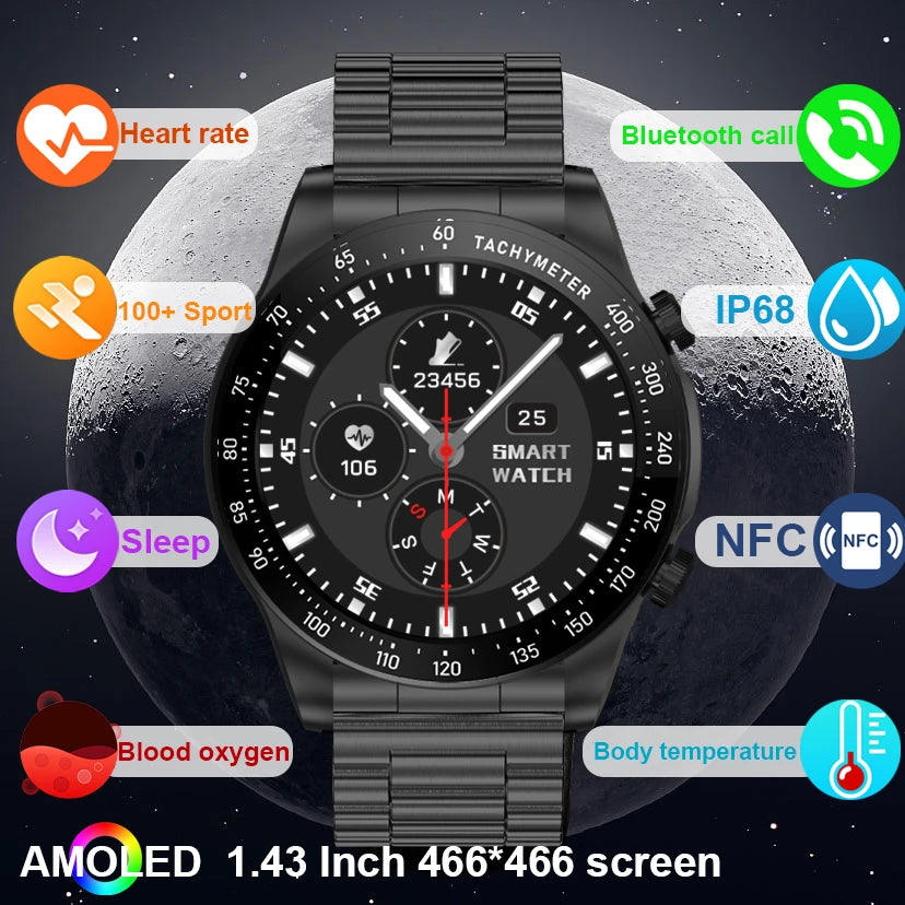 Smart Watch Men 1.43 Inch HD AMOLED Screen Bluetooth Call Fitness Watch/Heart Rate Sleep Monitoring Smartwatch