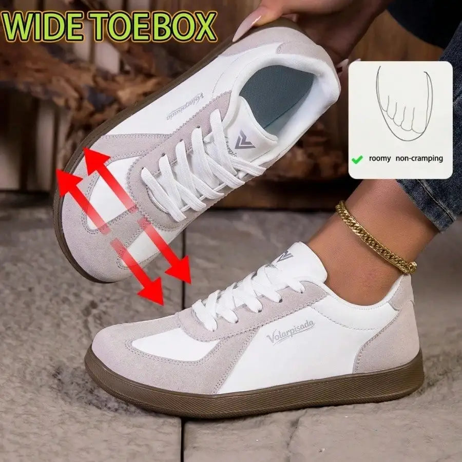 Women Retro Low Top Sneakers Wide Toe Box Lace Up Soft Leather/Flat Gum Sole Minimalist Casual Walking Trainers Office Daily Travel