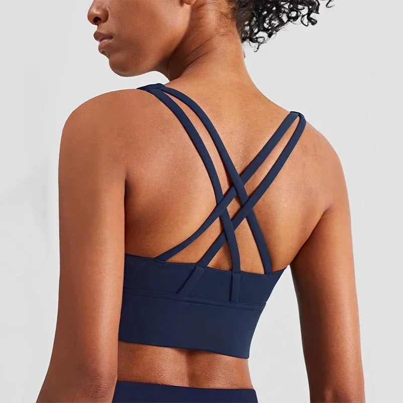 Women Sports Bra Sexy Criss Cross Straps Back High Support/Impact Yoga Underwear Running Fitness Gym Padded Bralette