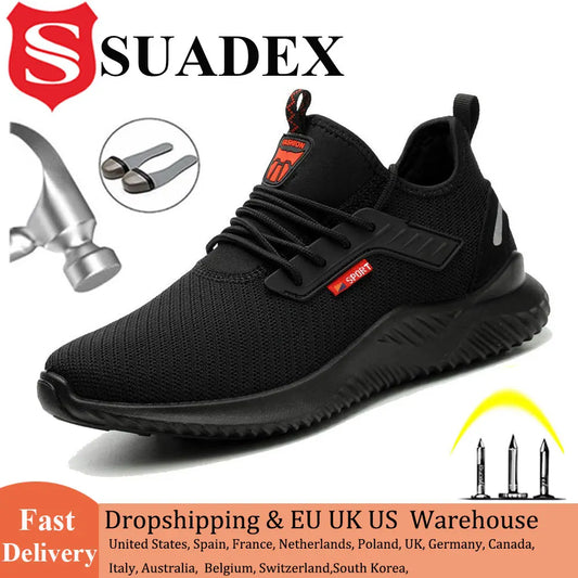 SUADEX Safety Anti-Smashing Shoes Steel Toe Puncture Proof/Men Indestructible Breathable Work Sneakers