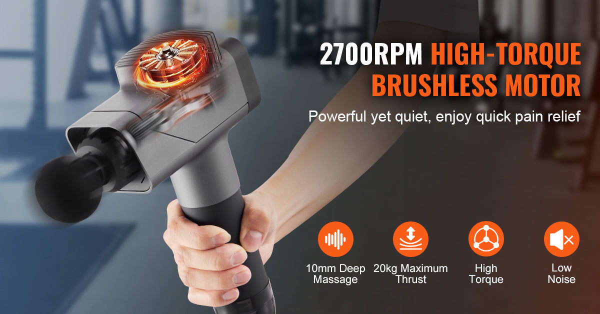 SucceBuy Massage Gun Deep Tissue Percussion Muscle Massager for Athletes/w/ 8 Speed Levels 6 Massage Heads 16V 2500mAh Batteries