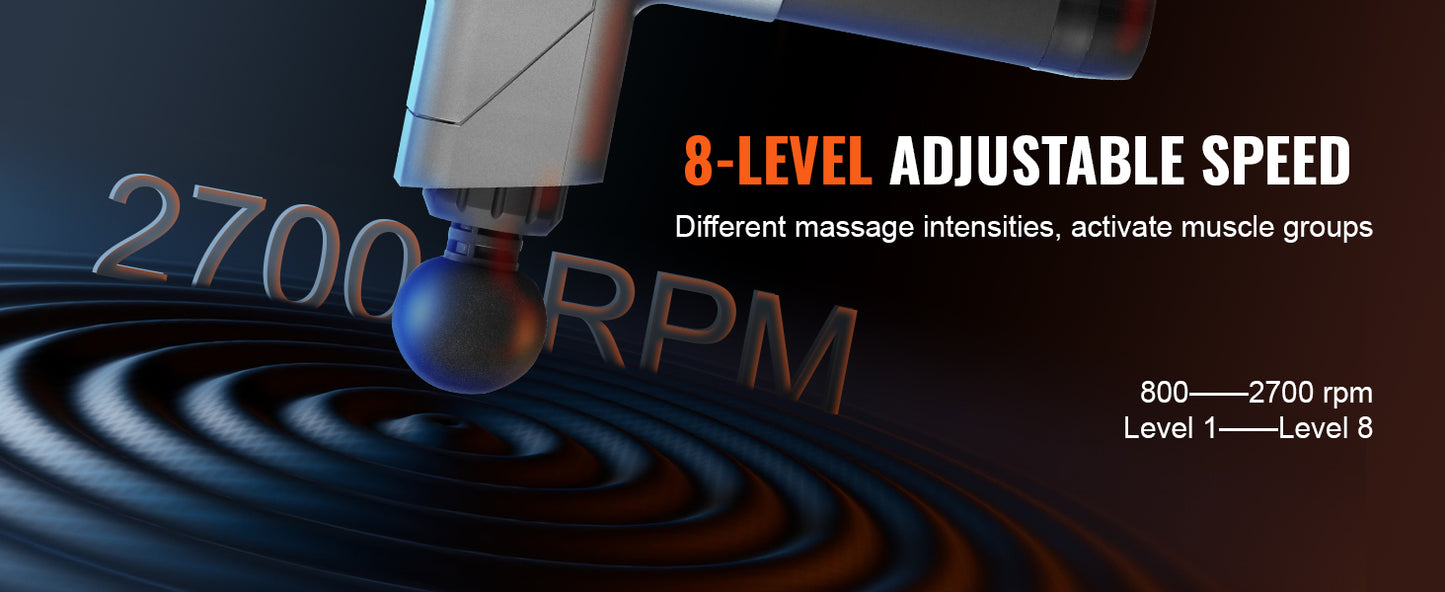 SucceBuy Massage Gun Deep Tissue Percussion Muscle Massager for Athletes/w/ 8 Speed Levels 6 Massage Heads 16V 2500mAh Batteries
