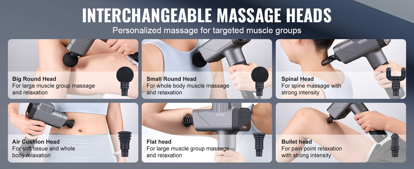 SucceBuy Massage Gun Deep Tissue Percussion Muscle Massager for Athletes/w/ 8 Speed Levels 6 Massage Heads 16V 2500mAh Batteries