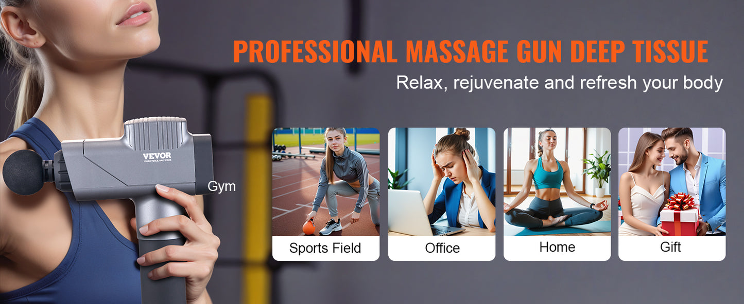 SucceBuy Massage Gun Deep Tissue Percussion Muscle Massager for Athletes/w/ 8 Speed Levels 6 Massage Heads 16V 2500mAh Batteries