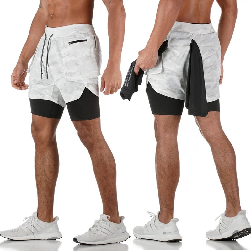 Double Layer Sweatpants/Quick Drying Running Sport Shorts Gym