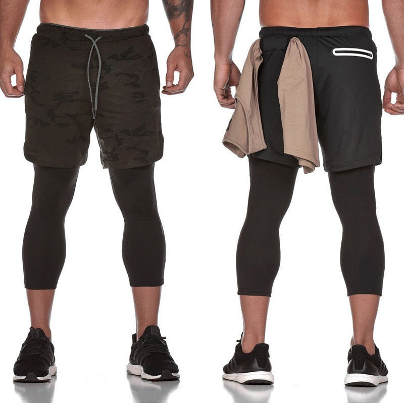 Men’s 2 In 1 Running Pants Jogging Quick Drying Training Sport Pants Double Layer