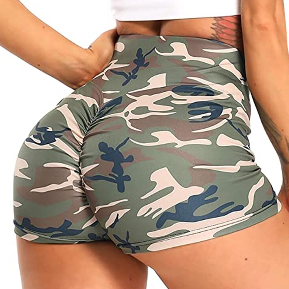 Camouflage Leopard Pattern Printed/Scrunch Booty Shorts