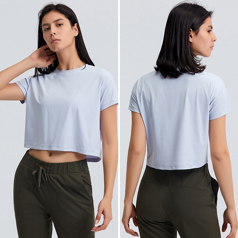 Loose Blouses Women Seamless Sport/t-Shirts Sexy Yoga Crop Top Short Sleeve