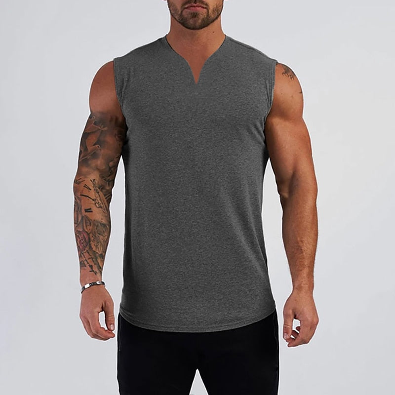 Plain Cotton V-neck Fitness Tank Top/Men Summer Muscle Vest Gym Clothing